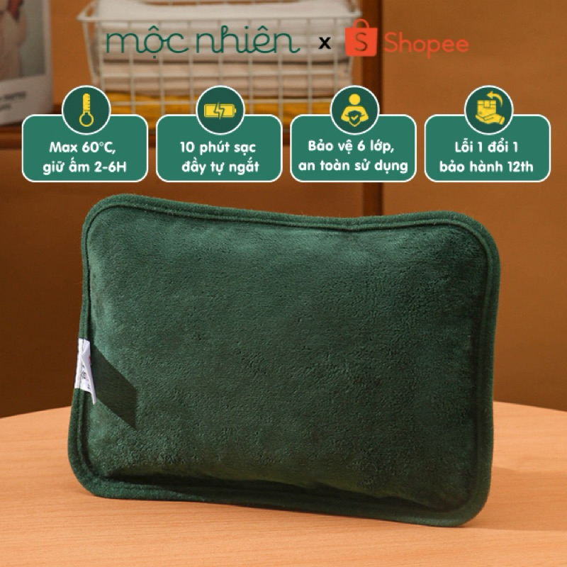 Túi chườm bụng kinh - Túi sưởi ấm - Túi chườm nóng Huaiken vải nhung cao cấp kèm sạc chống cháy