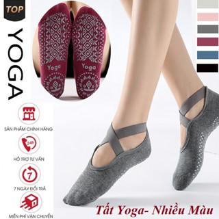 Tất - Vớ Tập Yoga , barre , pilates gắn hạt silicon Massage chống trơn trượt quai chéo kín ngón (Giá 1 đôi )