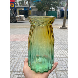 Lọ hoa thuỷ tinh 20cm màu xanh nam hổ phách, bình hoa trang trí thuỷ tinh