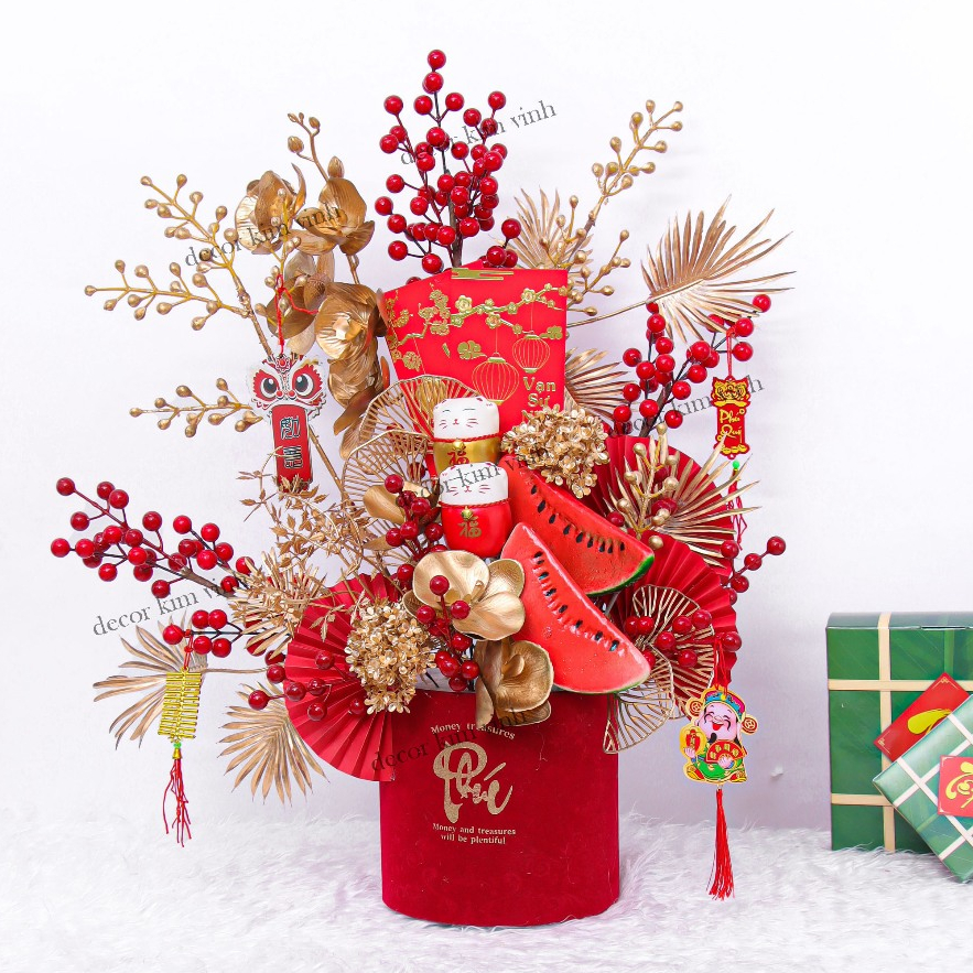 Chậu Đào Đông Trang Trí TẾT A32 May Mắn Tài Lộc – Handmade