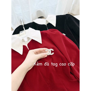 Váy nhung phối cổ sơmi hàng tk