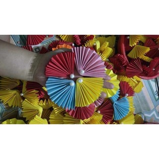 Quạt Giấy bán nguyệt 10cm trang trí tháp bánh nước decor tết