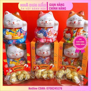 HÀNG TẾT - Bánh sô cô la hộp thiếc hình mèo vẫy tay Jinsibo Hongkong hộp 80gam