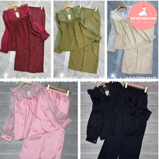 Bộ pijama lụa xước tiểu thư phối ren von tay dài anh tơ cao cấp phom 40-62kg mặc đẹp - helen bralette