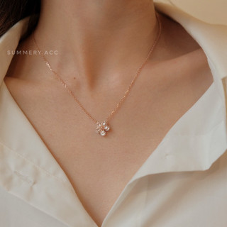 Vòng cổ bạc 925 SUMMERY mặt hoa 5 cánh đính đá dây chuyền S925 mạ vàng hồng