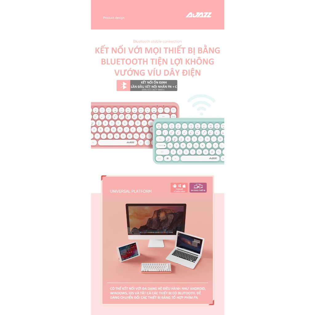 Bàn phím bluetooth Ajazz 308i thiết kế 84 phím tròn mini cực kì nhỏ gọn tiện lợi kết nối PC, Laptop, điện thoại | BigBuy360 - bigbuy360.vn