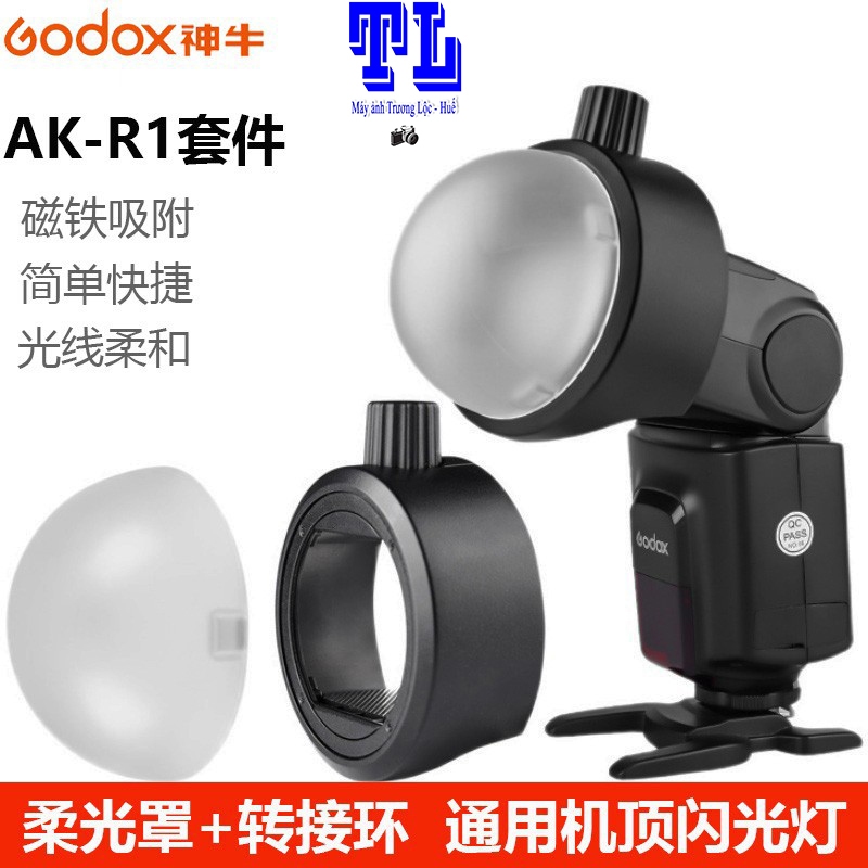 Bộ Tản Sáng Godox AK-R1: Cầu AK-R11 (Dome Diffuser) và tay gấu AK- R12 Đế Nam Châm S-R1
