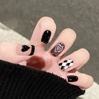 Móng tay giả ngắn vuông màu đen đươn giản R659, Nail xinh, Nail box đơn giản dễ thương