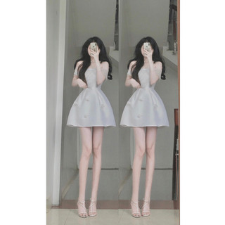 váy tacta phối lưới trễ vai hoa ( anh thật shop chụp)