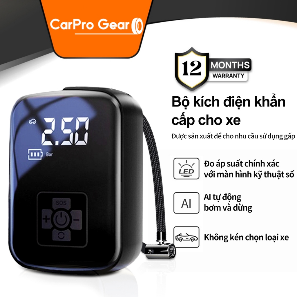 Bơm Lốp Ô Tô Chất lượng cao, độ ồn thấp, dung lượng pin lớn, bơm không dây