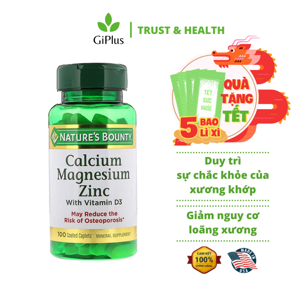 Viên Uống Bổ Sung Canxi, Phòng Ngừa Loãng Xương Nature’s Bounty Calcium Magnesium Zinc Vitamin D3 (100 Viên/lọ)