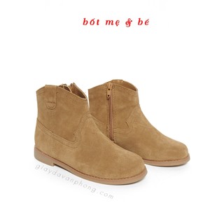 Giày boots cổ thấp màu nâu da thật VNXK châu Âu