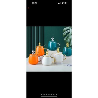 Ly cốc sứ Nắp Gấu tặng kèm thìa - Ly sứ cao cấp quà tặng