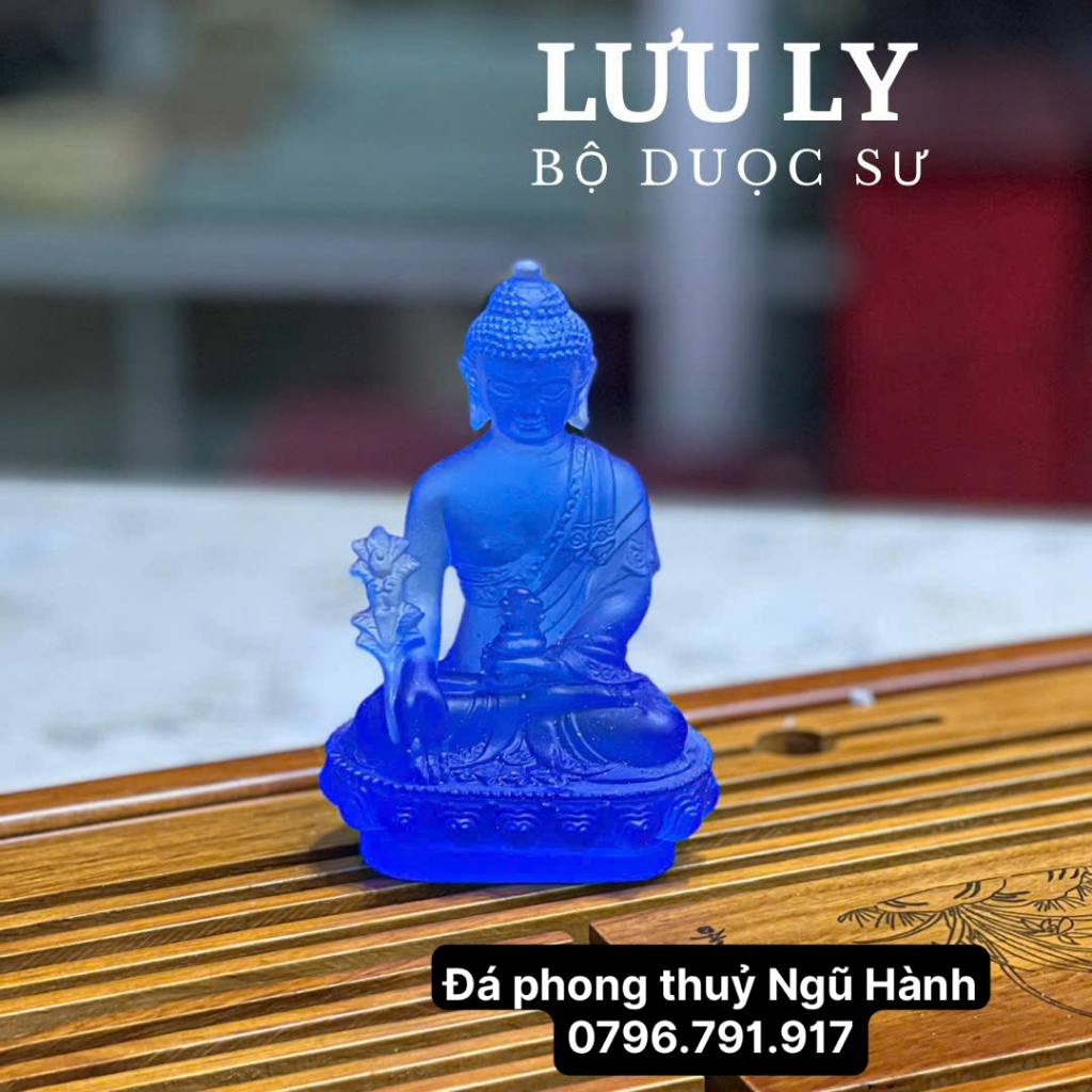 Tượng phật dược sư đá lưu ly cao cấp trang trí nội thất , tap lô ô tô - Cao 12cm