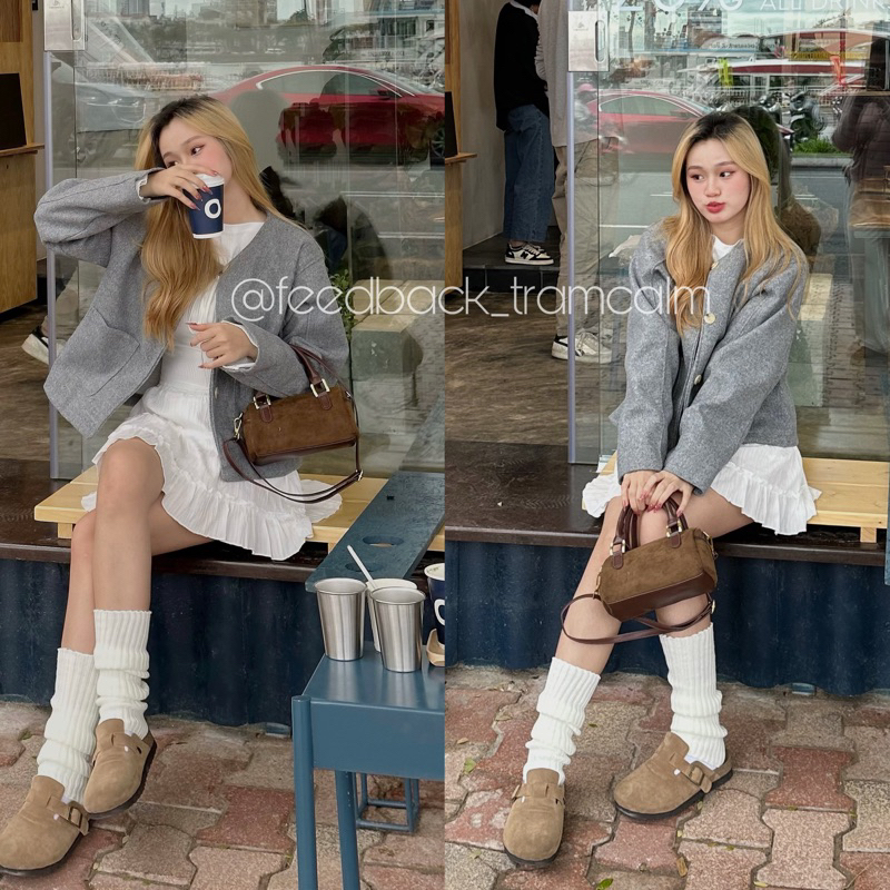 Túi xách phong cách cổ điển vintage da lộn -tramcalm