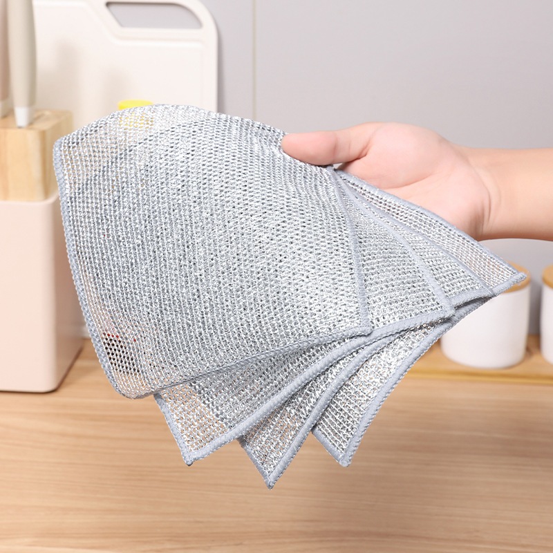 Khăn Lau Nhà Bếp Dây Bạc, Miếng Cọ Đa Năng, Giẻ Rửa Bát Đĩa Chất Liệu Sợi Kim Loại Chống Bám Dầu Tiện Dụng