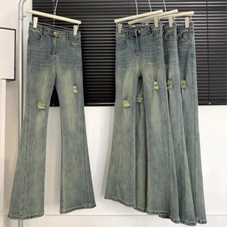 Quần Bò Nữ Ống Loe, Quần Jeans Nữ Ống Loe Rách 2 Mảng Nhẹ Cá Tính Dễ Phối Đồ KT24