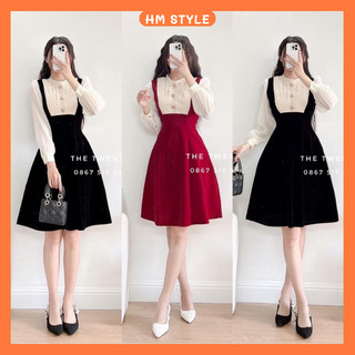 Váy nhung tay bèo ren ngực, Đầm tiểu thư sang chảnh mặc dự tiệc diện Tết SV722 HMStyle