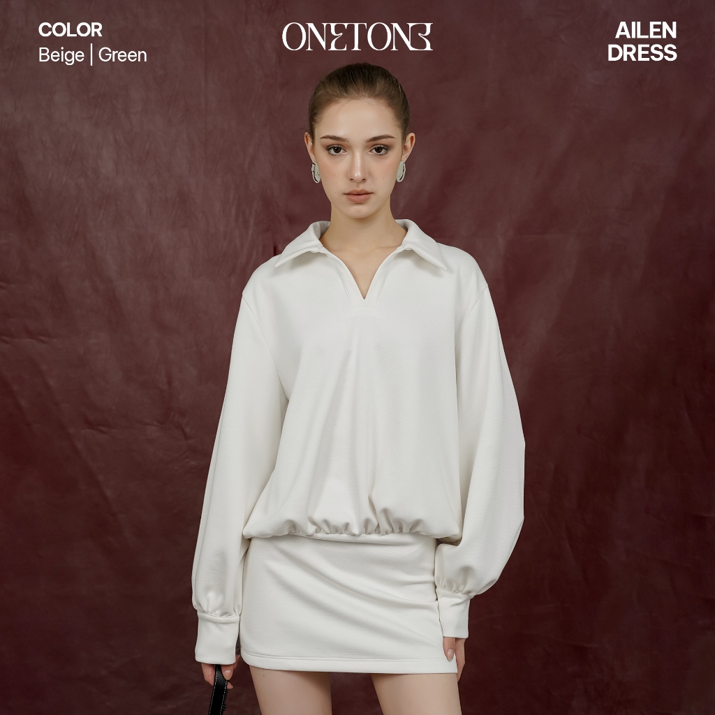 Váy liền Onetone cổ sơ mi bo chun eo Ailen