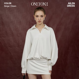 Váy liền Onetone cổ sơ mi bo chun eo Ailen