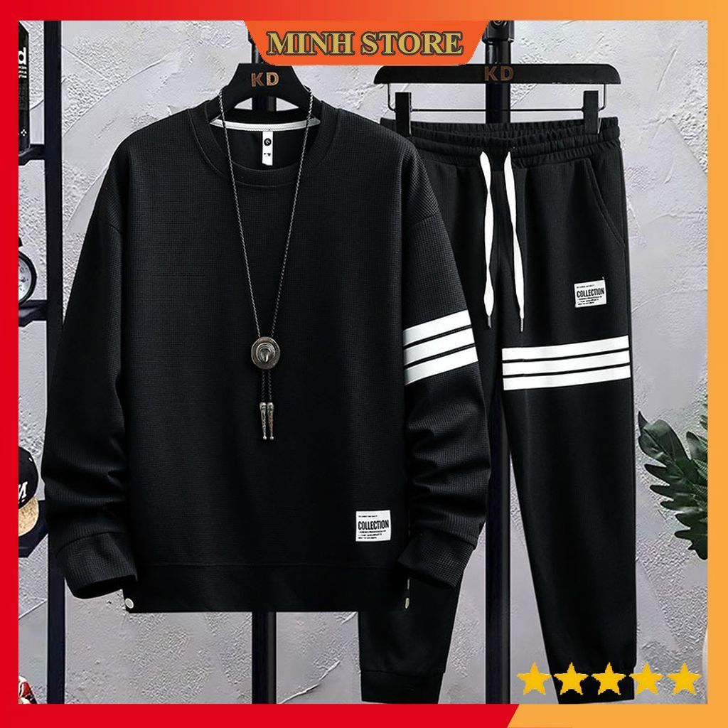 Bộ Thể Thao Nam Chất Thun Co Giãn, Tổ Ong Mềm Mịn Thu Đông , Bộ Dài Tay Nam Phối Viền Mẫu Mới 2024