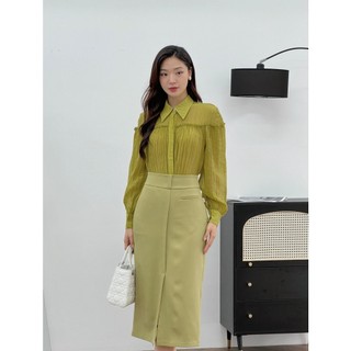 Áo sơ mi nữ 𝐂𝐂𝐇𝐀𝐓 dáng suông nhún ngang chất voan cao cấp 23fdv2016st