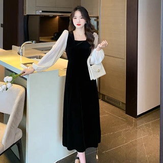 Váy nhung thiết kế dáng dài, Đầm nhung dáng dài xòe tay tơ oganza tiểu thư hàn quốc sang chảnh Winny Store