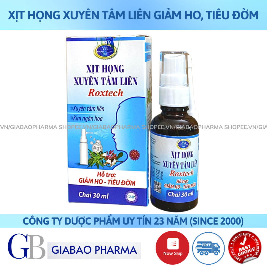 (date t2/2025) Xịt họng Xuyên tâm liên Rostex giảm ho,viêm họng,giảm đau rát cổ họng - (Chai 30ml)