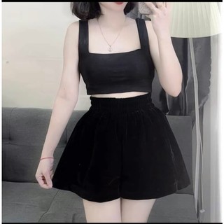 Quần short 💖𝐅𝐑𝐄𝐄 𝐒𝐇𝐈𝐏💖 chất nhung cạp cao quần short nữ dáng xòe
