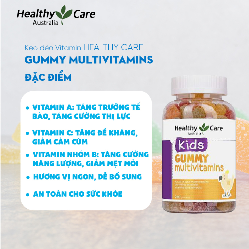 Kẹo dẻo Healthy Care Kids Kids Gummy Multivitamin phát triển não bộ, tăng thị lực 250 viên