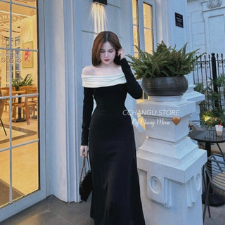 Đầm Dự Tiệc Sang Trọng,Váy Trễ Vai Dáng Dài Chất Dày Dặn Co Giãn Ôm Form Tôn Eo Hàng L1