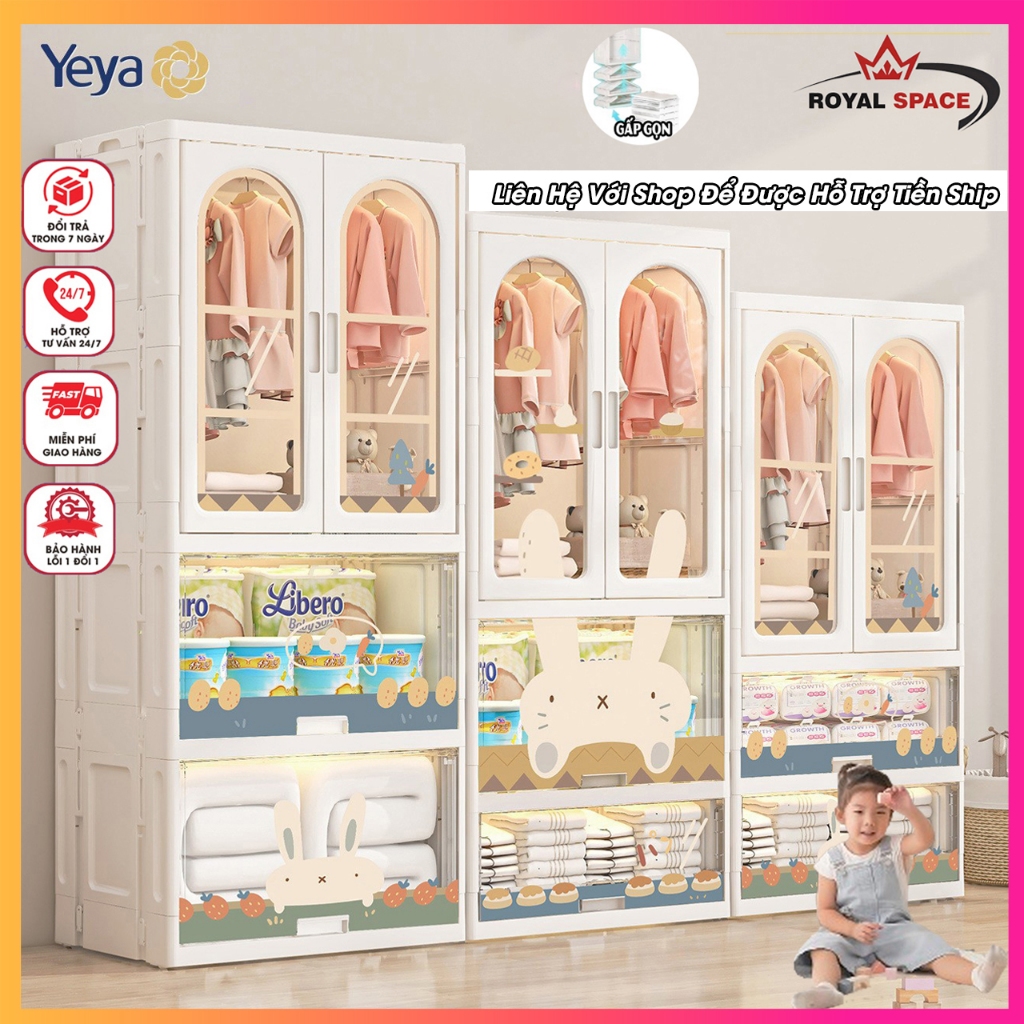 Tủ Quần Áo Gấp Gọn Cho Bé YeYa Có Bánh Xe Đẩy Tiện Lợi - Tủ Đựng Đồ Cho Bé Có Cửa Hít,Khóa Thông Min