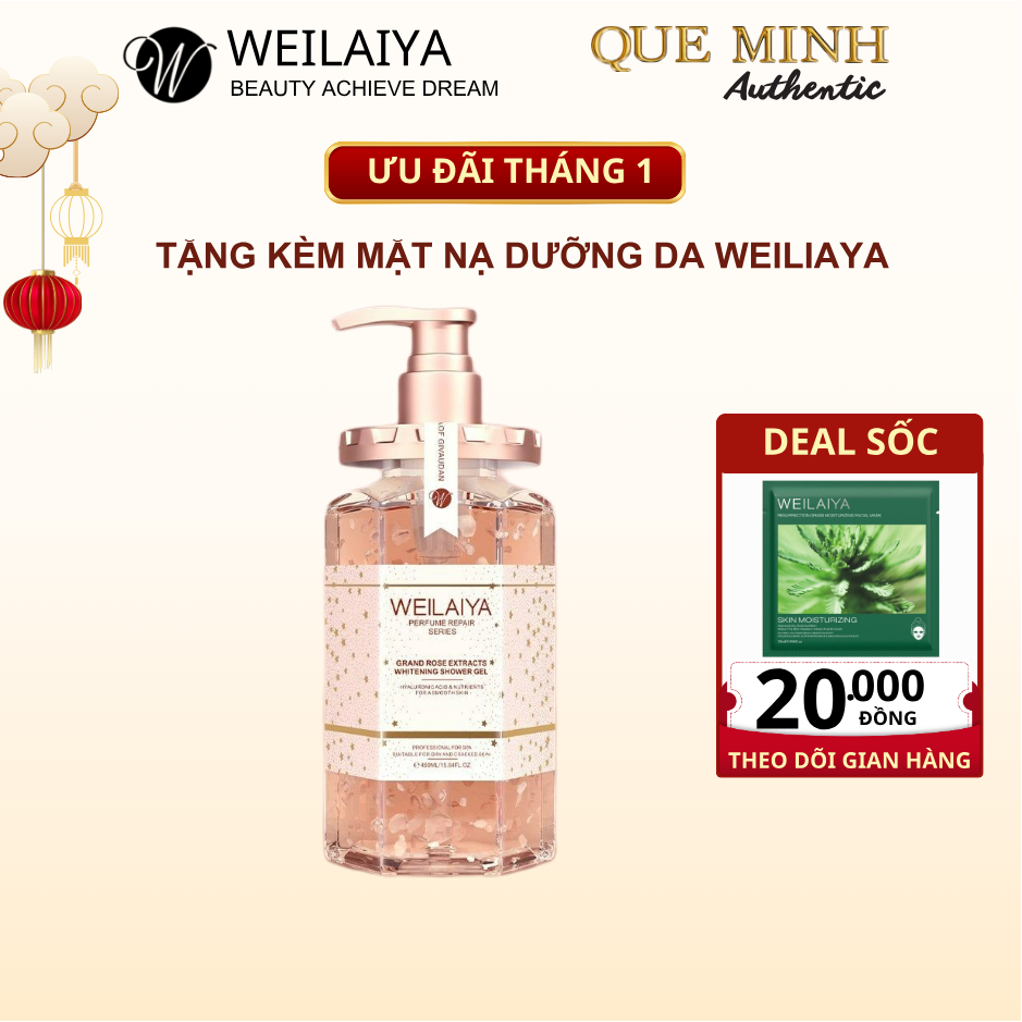 Sữa tắm Weilaiya trắng da cánh hoa hồng Damask 450ml