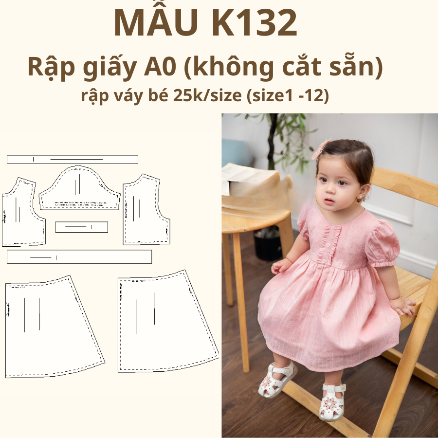 RẬP GIẤY A0 VÁY BÉ K132 (SP LÀ GIẤY KHÔNG PHẢI QUẦN ÁO)