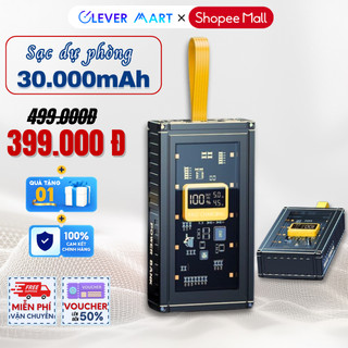 Sạc Dự Phòng TEWI 30000mAh 120W Trong Suốt Sạc Nhanh Chuẩn PD20W,Có Màn Hình Hiển Thị, 2 Output USB & 2 Input Micro/Type