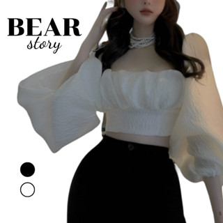 ÁO CROPTOP KIỂU NỮ TAY PHỒNG CỘT NƠ XINH CÓ MOD NGỰC STYLE TIỂU THƯ - AK0013 | bear.story