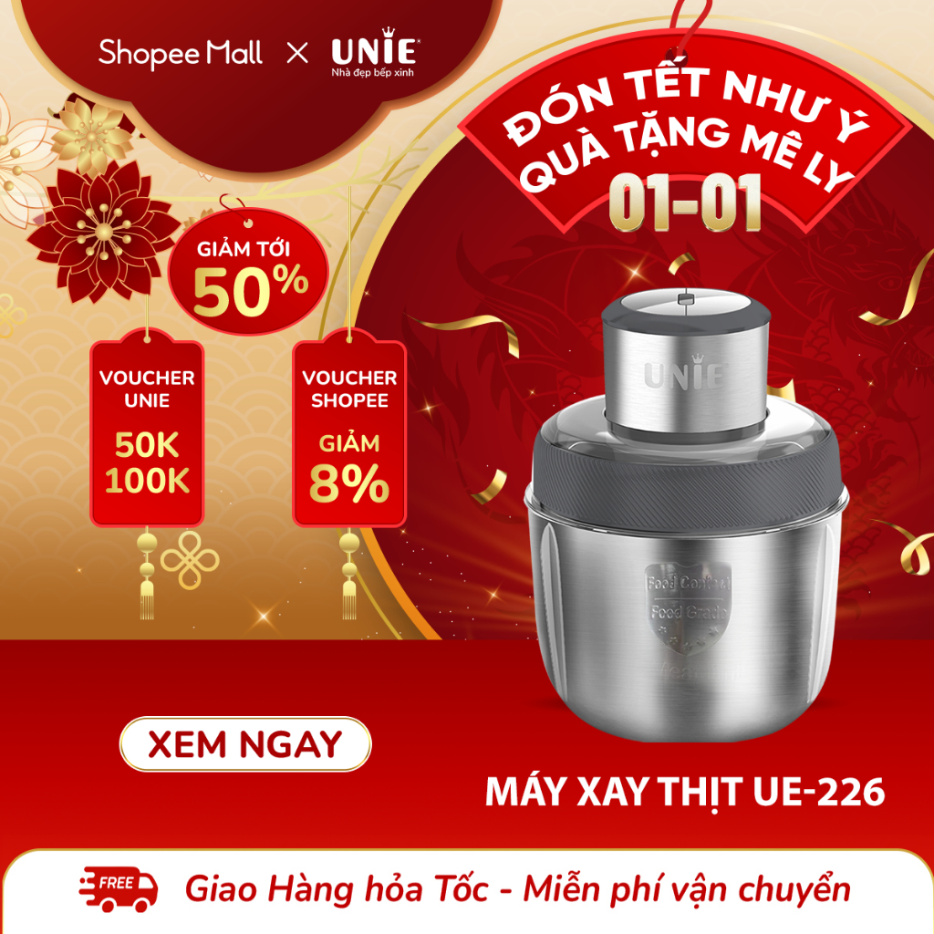 Máy xay thịt Unie UE226,dung tích 2.5L,thiết kế 4 lưỡi dao sắc bén