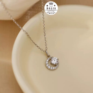Dây chuyền bạc nữ đá mặt trăng M12X DaLiA Jewelry vòng cổ mặt đá tròn nhỏ đi tiệc đeo thường ngày đều hợp