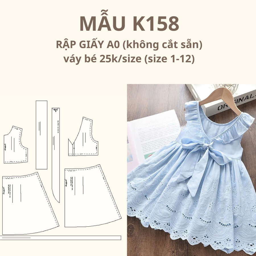 RẬP GIẤY A0 VÁY BÉ K158 (SP LÀ GIẤY KHÔNG PHẢI QUẦN ÁO)