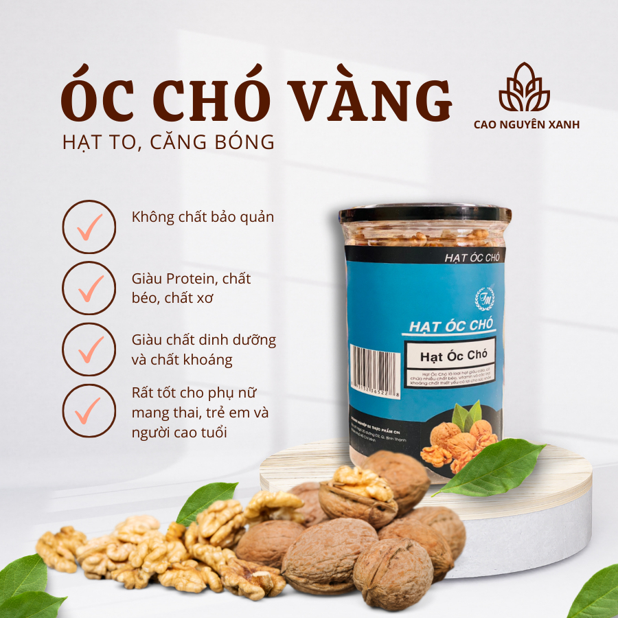 Nhân óc chó vàng CAO NGUYÊN XANH, hạt óc chó tách vỏ Chile hạt ngũ cốc dinh dưỡng cho bà bầu, ăn kiêng, giảm cân