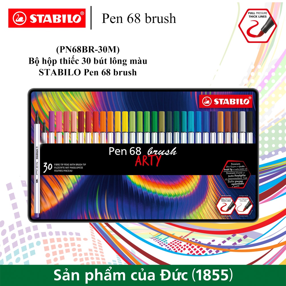 Bộ hộp thiếc 30 bút lông màu STABILO Pen 68 Arty brush