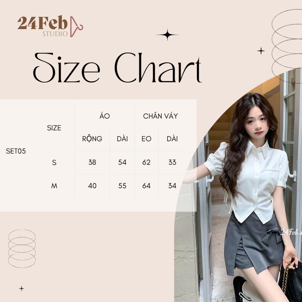 [SET05] [Sẵn hàng] Set áo sơ mi croptop rút eo kèm chân váy phối nơ phong cách Loli Hàn Quốc