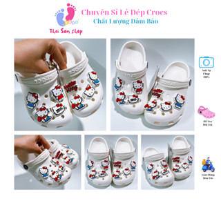 [ Tặng 10 sticker ] Dép Cross cho bé Gái màu trắng Mix Hello Kitty Sỉ Lẻ Sục Crocs Classic nam nu người lớn trẻ em
