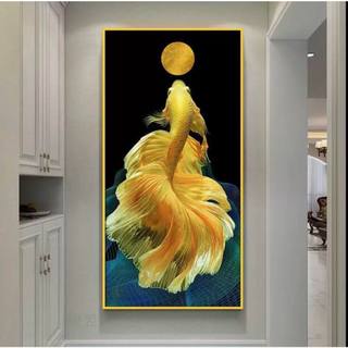 Tranh đính đá Cá Chép Vàng Tài Lộc (size: 50x90cm)- tranh chưa đính đá