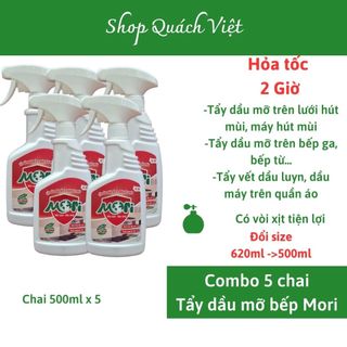 Combo 5 chai tẩy dầu mỡ bếp và máy hút mùi mori, chai 500ml