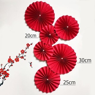 Set 6 Quạt giấy đỏ trang trí tết đã gấp sẵn trang trí Tết