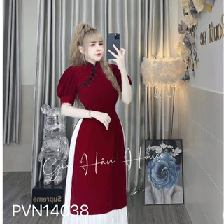 Bộ nhung cách tân sườn xám - đỏ