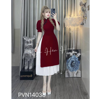 Bộ nhung cách tân sườn xám - đỏ