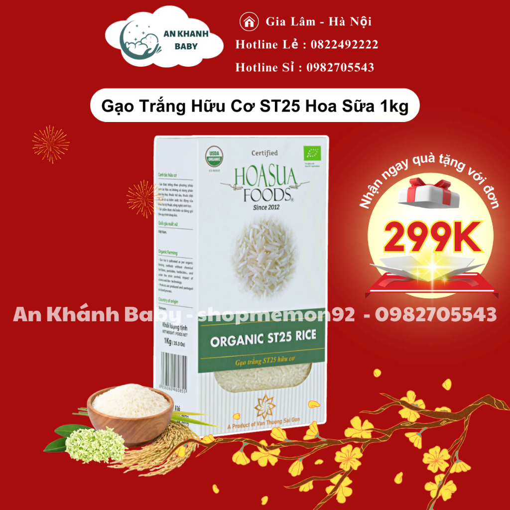 Gạo Hoa Sữa Trắng Hữu Cơ ST25 1kg Cho Bé Ăn Dặm date 1/2025