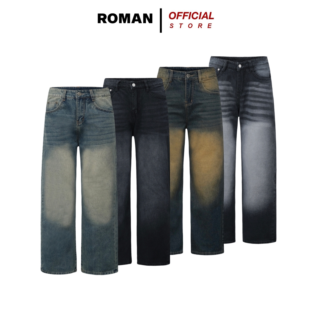 Quần jean nam ống suông rộng cạp cao chất bò đẹp cao cấp ROMAN QJ02